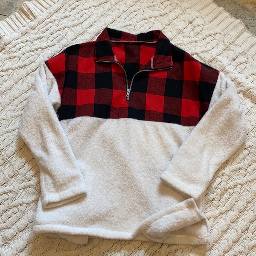 Red flannel Sherpa sweater